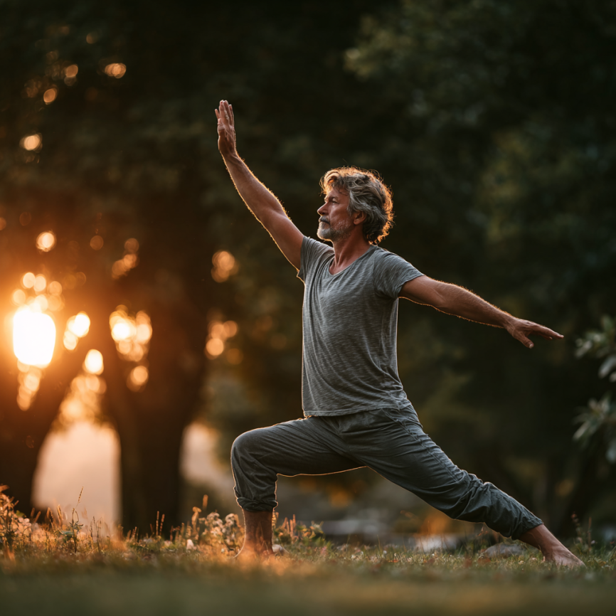 Група літніх людей на занятті йоги